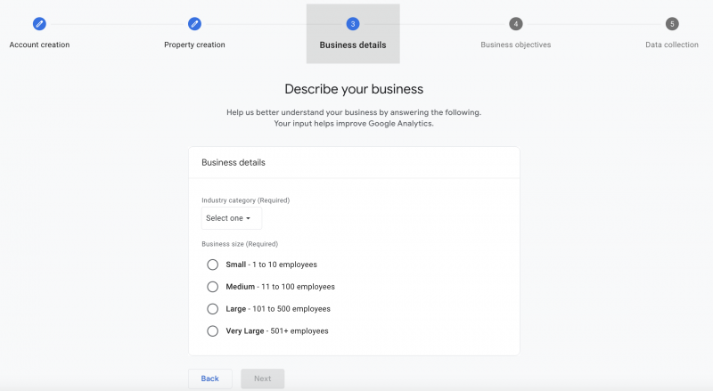 GA4 business details screen