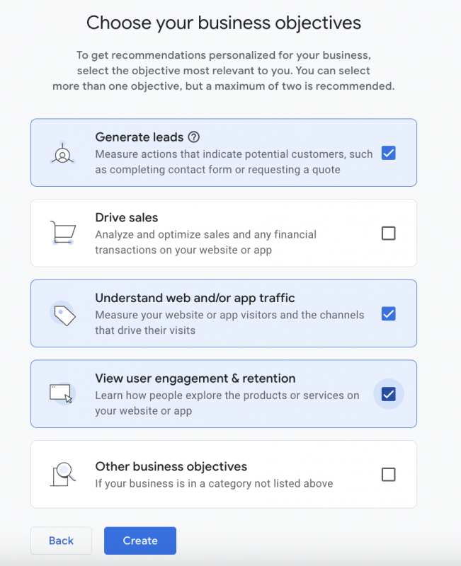 GA4 business objectives