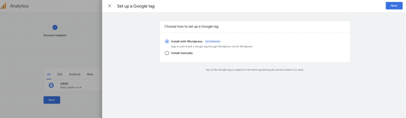 google tag ga4 setup screen